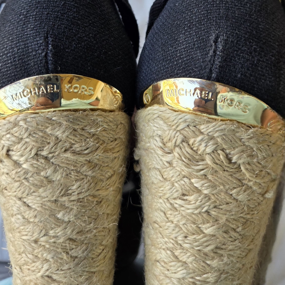 Michael Kors Lilah Black Canvas Lace-Up Platform Espadrille Wedges - Size 7.5 - Picture 11 of 12